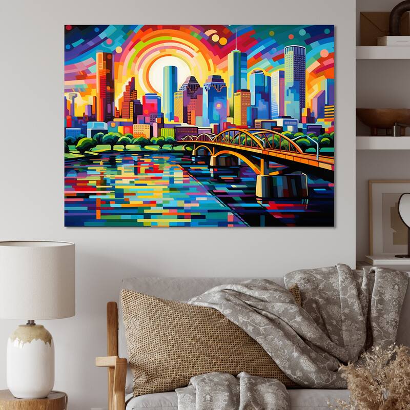 Designart "City Houston Popart" Houston Wall Art Prints Bed Bath